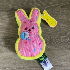 Peeps Plush Dog Toy Squeaker Angry Eyebrows Easter Bunny Pink Yellow